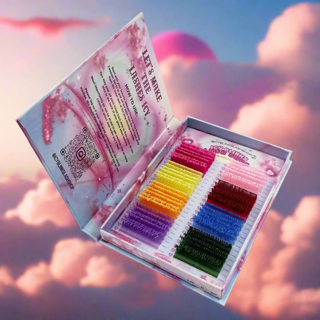 Colorful false eyelashes in an open box