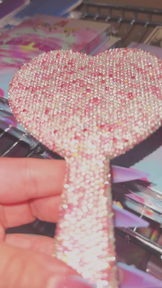 Heart-Shaped Hand-held Rhinestone Mirror